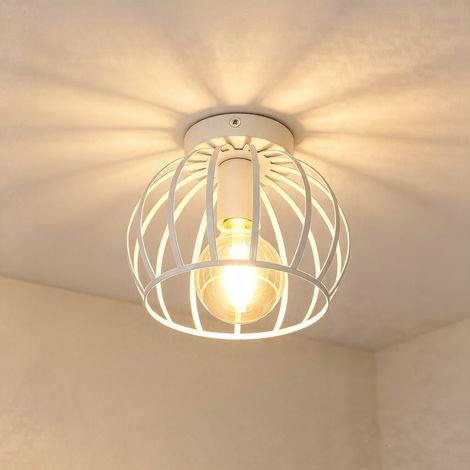 Retro-Modern Round Ceiling Light, Metal shade, 20 cm in Diameter, White, E27 Bulb, Indoor Use (1/5)