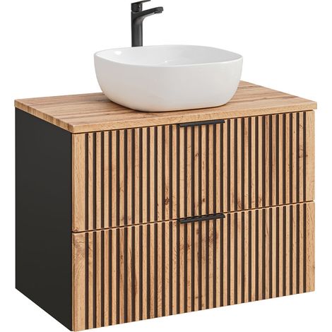 Mueble lavabo individual 80cm Gaia Madera y Negro (1/4)