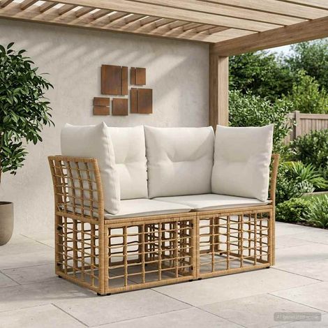 vidaXL  Outdoor Loveseat  2 pcs Natural and Cream White Poly Rattan