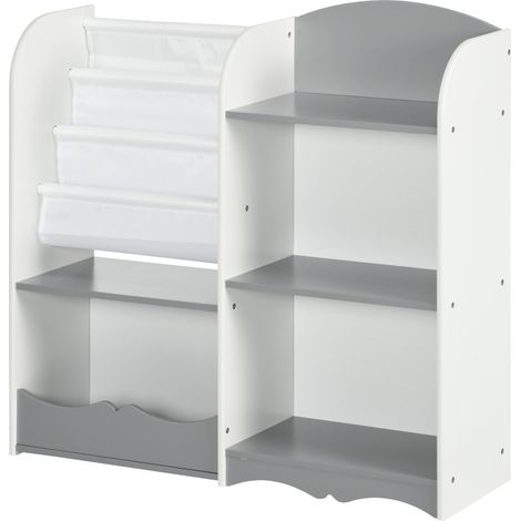 Scaffale Portagiochi per Bambini 85x26x84 cm con Ripiani in Legno Grigio (1/5)