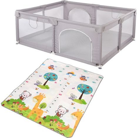 Parc Enfant avec Tapis Enfant Haloyo®,1.5 x 1.8 m,gris