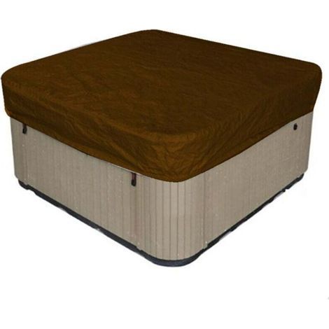 Bache d'extérieur pour Spa Housse de Bain à Remous Carrée Etanche Couverture de Spa en Tissu Polyester 190T Anti-poussière Anti-UVavec Un Sac de Rangement ,——Café 207×207×30cm (1/5)