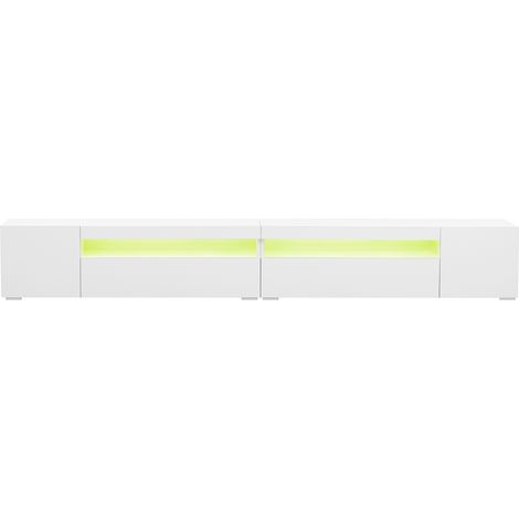 Meuble de télévision moderne et blanc. Panneau lumineux, éclairage LED réglable. Conçu pour être utilisé dans les pièces à vivre ou à manger. Hauteur : 240 cm. Panneau brillant, mais pas trop brillant (1/5)