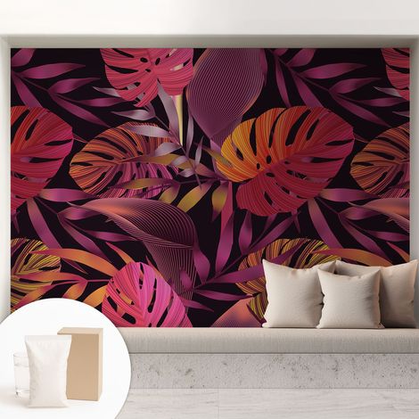 Papier peint intissé mural avec imprimé motifs uniques apparence moderne - Colle incluse gratuite Feuilles exotiques 208x146 cm (1/5)