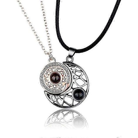 (Ensemble 1) Collier de couple soleil et lune longue distance en pierre de projection (2 pièces) pour hommes et femmes (1/5)