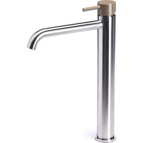 Rubinetto Miscelatore Monocomando Lavabo Alto in Acciaio Inox Satinato Maniglia Deserto (1/3)