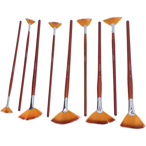 Lot de 9 pinceaux à peinture en forme d'éventail, poils en nylon, manche en bois, bonne élasticité, flexibles, robustes et durables, pinceaux pour peinture à l'huile