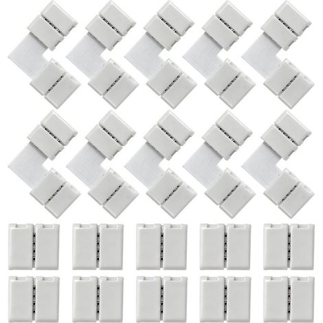 20-teiliges LED-Streifen-Verbinderset, 4-polige 10-mm-RGB-5050-Steckverbinder, lötfreie LED-Streifenverbinder, 10 L-förmige und 10 gerade Verlängerungskabel sowie 10 (1/4)