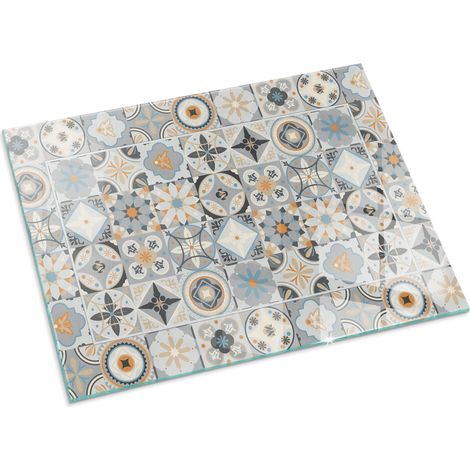 Plaque Rectangulaire décorative de protection avec impression graphique en verre trempé sous cheminée Motifs mosaïques sur carreaux 80x60 cm (1/5)