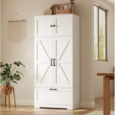Armadio da cucina 80x35x180 cm in MDF bianco, ripiani regolabili, salvaspazio – MEUBLIV (1/5)