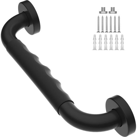 Barre d'appui antidérapante noire 30,5 cm - Poignée caoutchouc, acier inoxydable noir huilé, support mural salle de bain, sécurité (1/5)