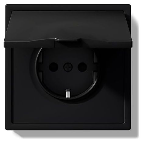 Chaussette encastrée, 16A chaussette murale avec cadre PC, avec couvercle imperméable, griffes pliantes, type F avec terre, 1 Way 80 x 80 mm, noir (1/5)
