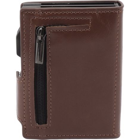Portefeuille antivol en alliage d'aluminium et cuir PU, porte-cartes multifonctionnel mince avec emplacement pour traceur iOS, marron (1/5)