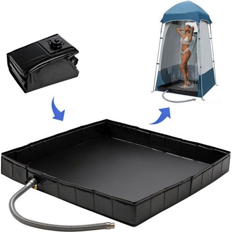 Receveur de douche portable avec bonde amovible, 104 x 104 x 13 cm, pliable, avec base pour lavabo, idéal pour camping-cars et usage intérieur/extérieur. (1/5)