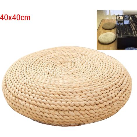 Coussin rond en paille pour yoga méditation, coussin de sol en soie rembourré (1/5)