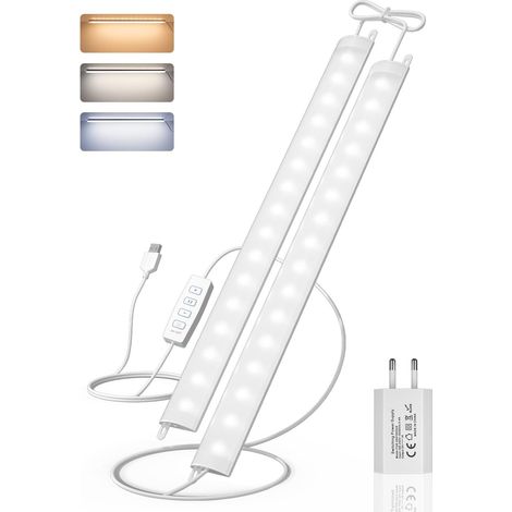 Lampe de Cuisine LED Filaire Ultra-Fine, Réglable en Luminosité Bande Lumière 2 x 30 cm 400 lm avec Interrupteur, 3 Températures de Couleur - Éclairage Led pour Cuisine Sous Meuble 220V (1/5)