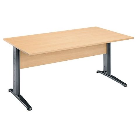 Bureau droit hêtre L 160 cm, piétement L métal - O-line 2 - anthracite - Maxiburo (1/2)