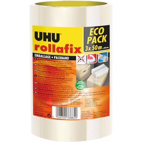 UHU Nastro adesivo da imballaggio di alta qualità Rollafix Classic trasparente, 3 x 50 m (1/4)