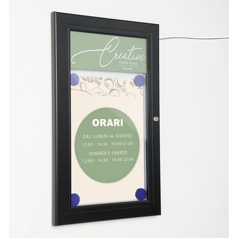 Bacheca con Apertura a Battente 30,1x48,7x2,3 cm in Alluminio con Led Nera (1/5)