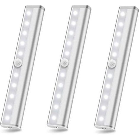 Aiperq – Lot de 3 lampes LED à détecteur de mouvement sans fil – 10 LED – Détection jusqu'à 10 pieds – Installation sans outil – Éclairage sous armoire (1/5)