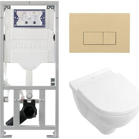 Villeroy & Boch O.novo Ensemble WC - réservoir encastré Geberit - cuvette suspendue à fond profond - softclose - plaque de commande beige - boutons