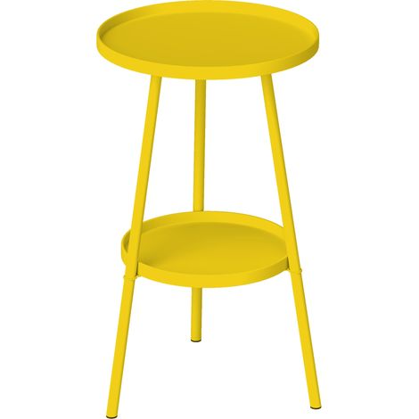 Petite table d’appoint ronde 2 niveaux table de jardin pour terrasse balcon salon en métal Ø 32 x 51 cm jaune (1/5)