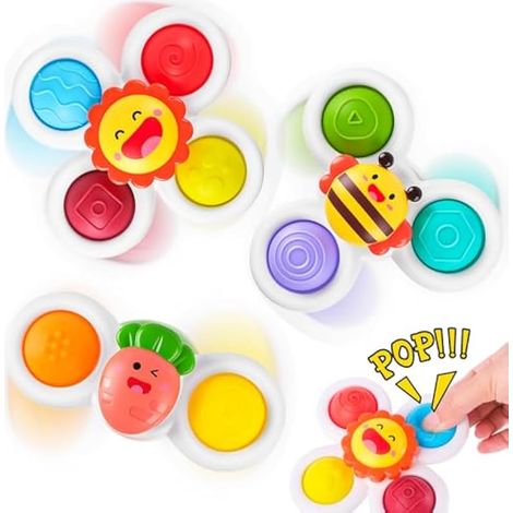 Jouets à Ventouse pour Bébé, 3 Pièces Spinner Bébé Ventouse, Jouets de Bain Bebe, Jouet de Douche, sans BPA, Jouet d'éveil et Sensoriels éducatifs pour 10 Mois et Plus (1/4)