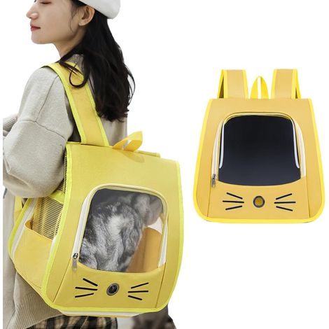 Haustierrucksack - für Katzen und kleine Hunde - Atmungsaktiver, tragbarer Reiserucksack mit dreiseitigem Zugang und Sichtfenster (gelb, 35x35x25cm) (1/2)