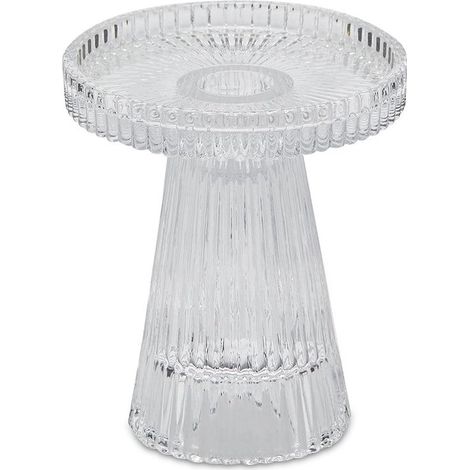 EDG Enzo De Gasperi Portacandela Cono Righe H 11,5 Cm D 9,8 Cm Natural Trasparente