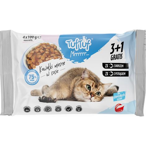TUF TUF bustine per gatti 4x100g - 2 x merluzzo, 2 x trota