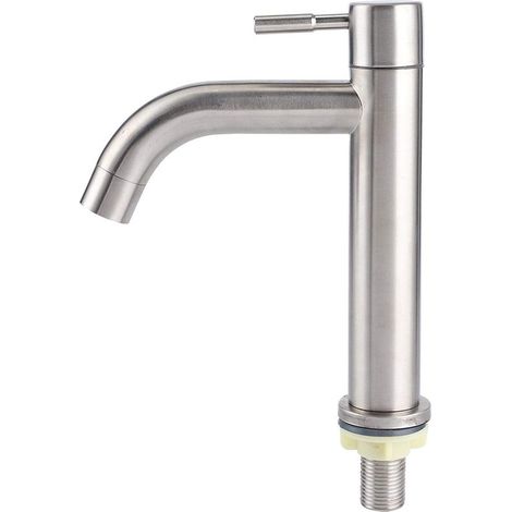 Rosca G1/2 - Acero inoxidable cepillado - Grifo monomando de agua fría - Grifo monomando para lavabo - Grifo para lavabo - 25,019,07,0 cm (1/5)