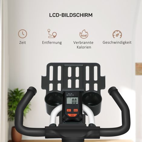 Vélo d'appartement, résistance réglable, jusqu'à 120 kg, acier, L103 x l53 x H100-114 cm, blanc/noir (1/5)