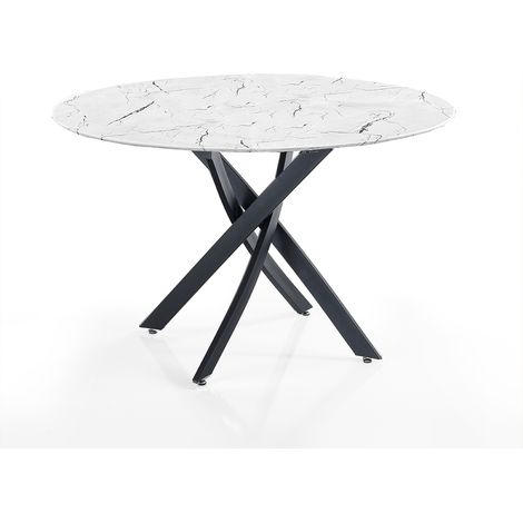 Tavolo rotondo vetro effetto marmo bianco Ø110 Jamul White Marble