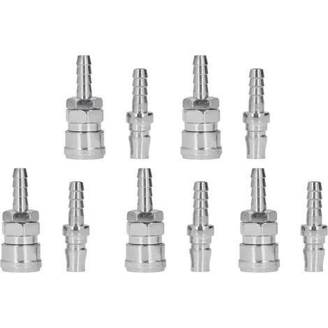 5 Kits de Raccords Pneumatiques Rapides en Acier Inoxydable Nickelé avec Bouchons (5x8 Queue Longue SH+PH-20) (1/5)