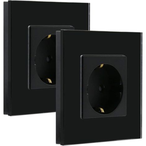 2 prises encastrées, 1 compartiment, verre cristal noir, 16 A, 86 mm, prise murale design moderne pour intérieur