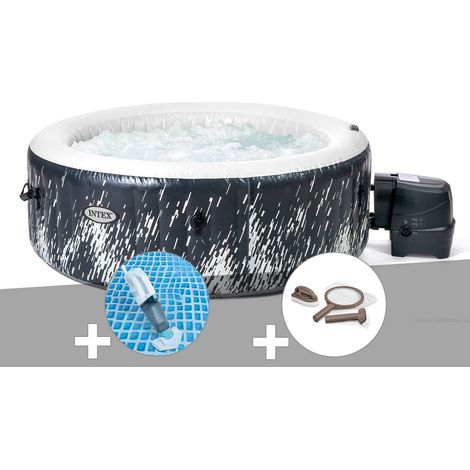 Kit spa gonflable Intex PureSpa Galaxie rond Bulles avec LED 4 places + Aspirateur + Kit d'entretien