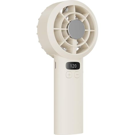 Ventilateur de Poche Rechargeable USB 1200mAh - Ventilateur Personnel avec Affichage LED, 5 Vitesses et Verrou de Sécurité, Beige