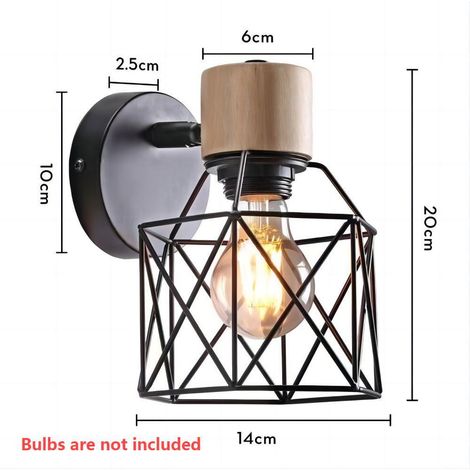 Industrielle Wandleuchten, Metallkäfig-Design, Holz-Wandlampe, verstellbare Dekoration, Vintage-Leuchte für Schlafzimmer, Flur, Wohnzimmer, 15 cm (schwarz)