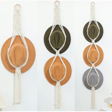 Porte-chapeau Boho, support pour chapeau cowboy avec pompon - Organiseur mural moderne pour casquettes - Décoration farmhouse à fixer au mur pour chapeaux de paille et casquettes de baseball (1 couche (1/5)
