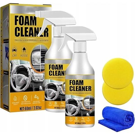 Mousse nettoyante pour intérieur de voiture 60 ml, 2 unités + éponge
