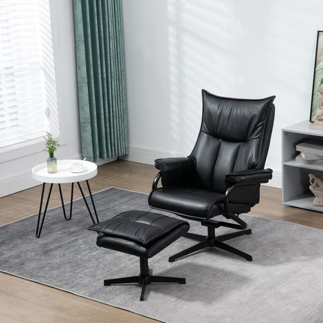 Fauteuil inclinable avec repose-pieds, pivotant, dossier réglable, structure en acier, noir (1/5)