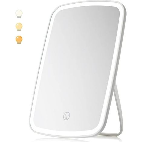 Miroir de Maquillage LED Rechargeable USB, 3 Modes d'Éclairage, Luminosité Réglable, Miroir de Coiffeuse Portable avec Lampe Intégrée (1/5)
