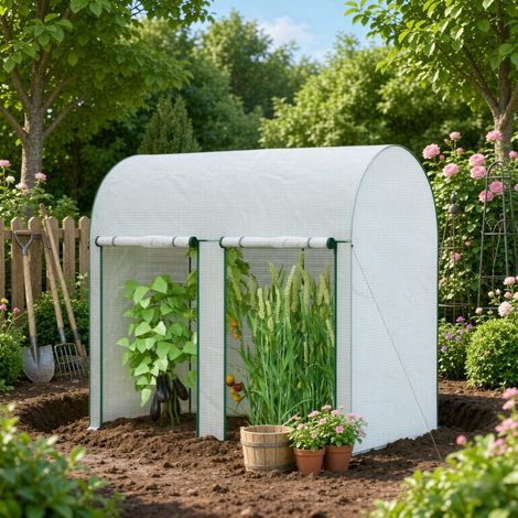 Serre de jardin, 2 portes enroulables zippées, structure en acier, PEHD 140 g/m², résistant aux UV (1/5)