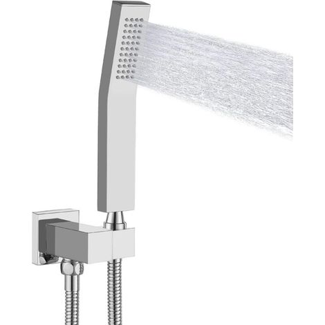 Cabezal de ducha de mano de alta presión en acero inoxidable SUS304 con soporte de pared y manguera de 152,4 cm, rociador curvo cromado pulido - KZQ
