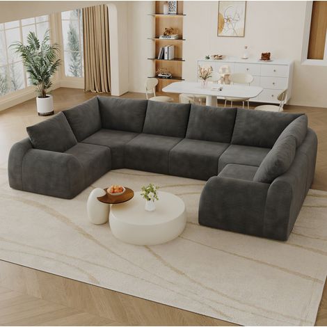 Canapé d'angle en U en tissu gris foncé, sofa rembourré de mousse haute élasticité, sans outil ni montage, reprend sa forme sous 72 heures, pour salon et appartement – CHICFURN (1/5)