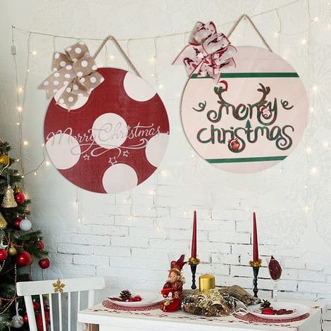 Décoration de Noël en bois pour porte d'entrée, idéale pour les fêtes de Noël et du Nouvel An. À suspendre au porche ou à la porte d'entrée. (1/3)