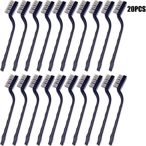 Mini Brosse Métallique (Lot de 20) - Brosse Acier Inoxydable avec Manche Incurvé & Trou d’Accroche - Brosse Fer pour Nettoyer Four, Évier, Travail du Métal, Soudure, Rouille & Poussière (1/5)