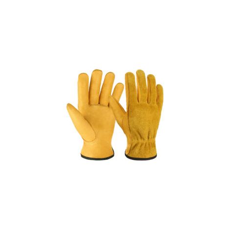 Dornenfeste Gartenhandschuhe für Damen und Herren, gelbe Lederarbeitshandschuhe, Gartenhandschuhe mit vollständiger Abdeckung, Größe L - Crezuo