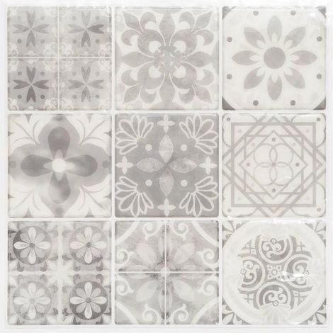 Lot de 2 Stickers Carrelage "Yto" 25x25cm Gris (1/2)