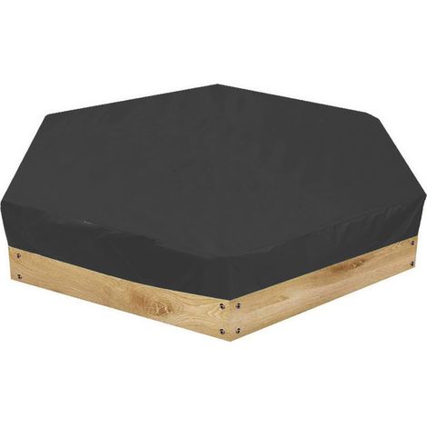 Sechseckige Schutzhülle für Sandkasten – wasserdichtes Polyester- und PVC-Material, UV-beständig, mit Kordelzug (140 x 120 cm), Schwarz